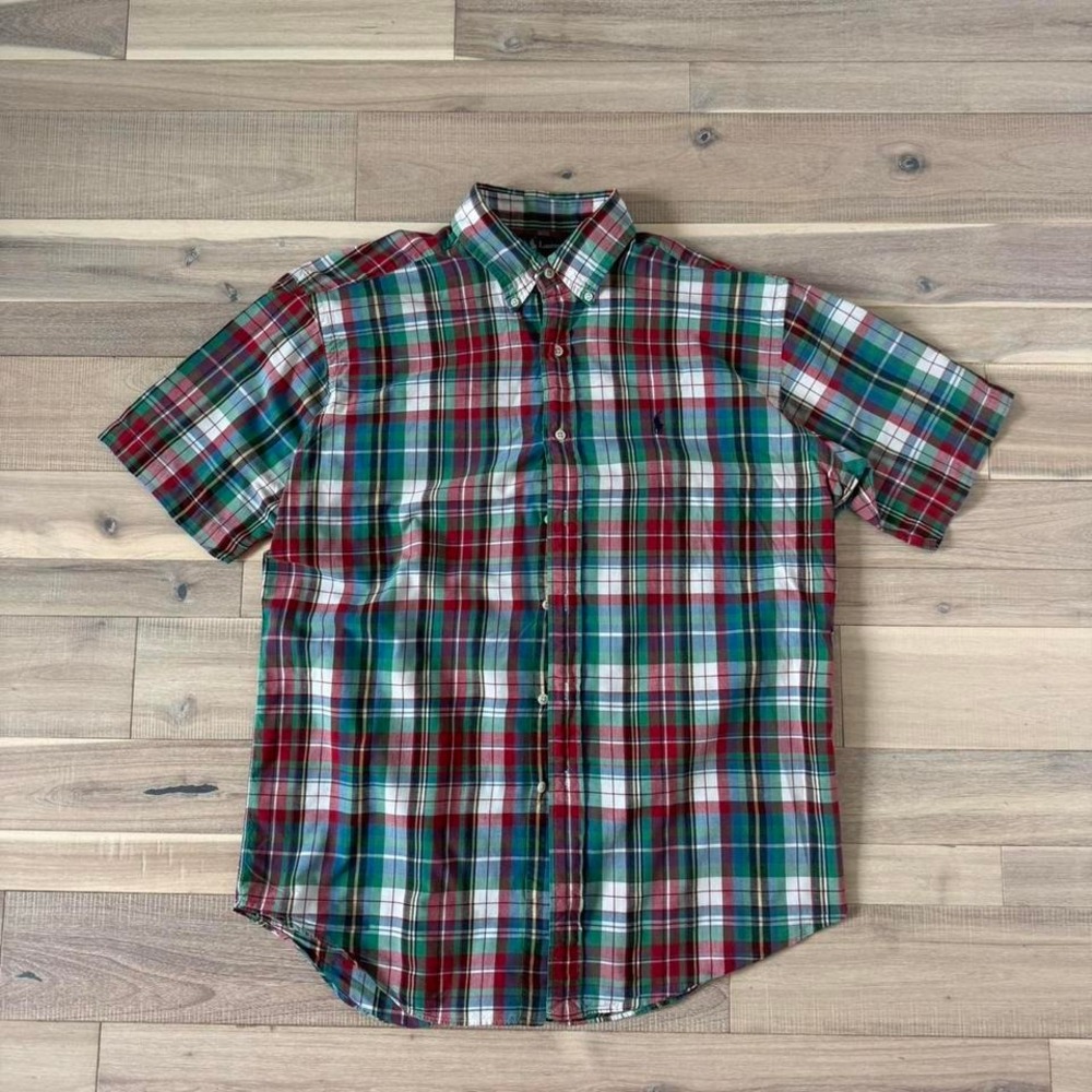 Vtg 2000s Ralph Lauren red + green plaid button-up shirt Size L #preppy #classic